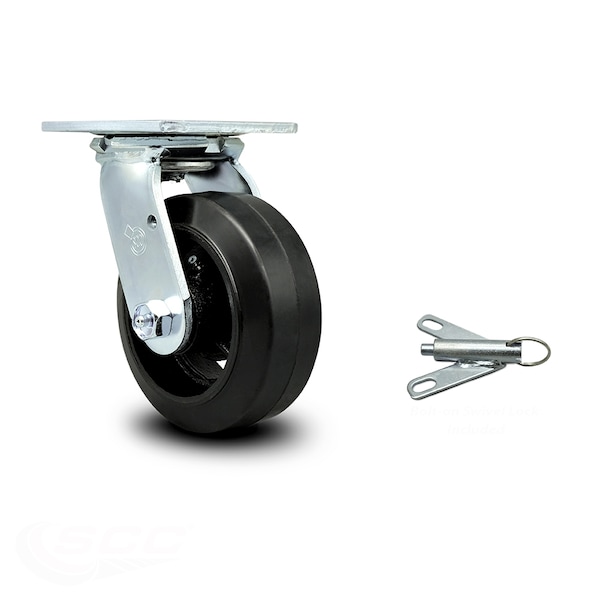 5 Inch Rubber on Steel Swivel Caster with Ball Bearing and Swivel Lock SCC